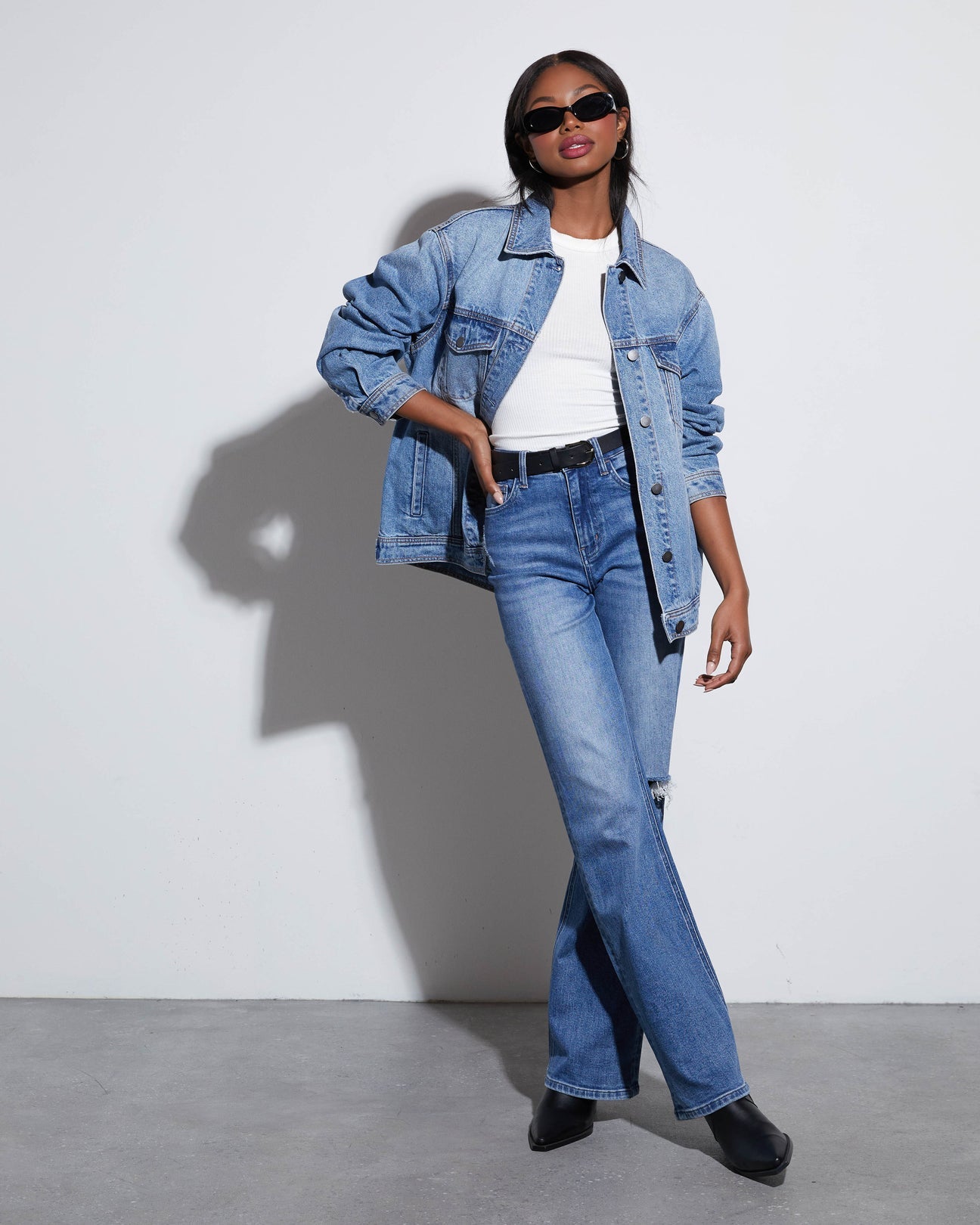The Oversized Button-up Denim Jacket Outerwear Trendsi