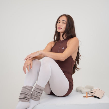 I am Limitless Front Zip Zip Bodysuit in Chocolate