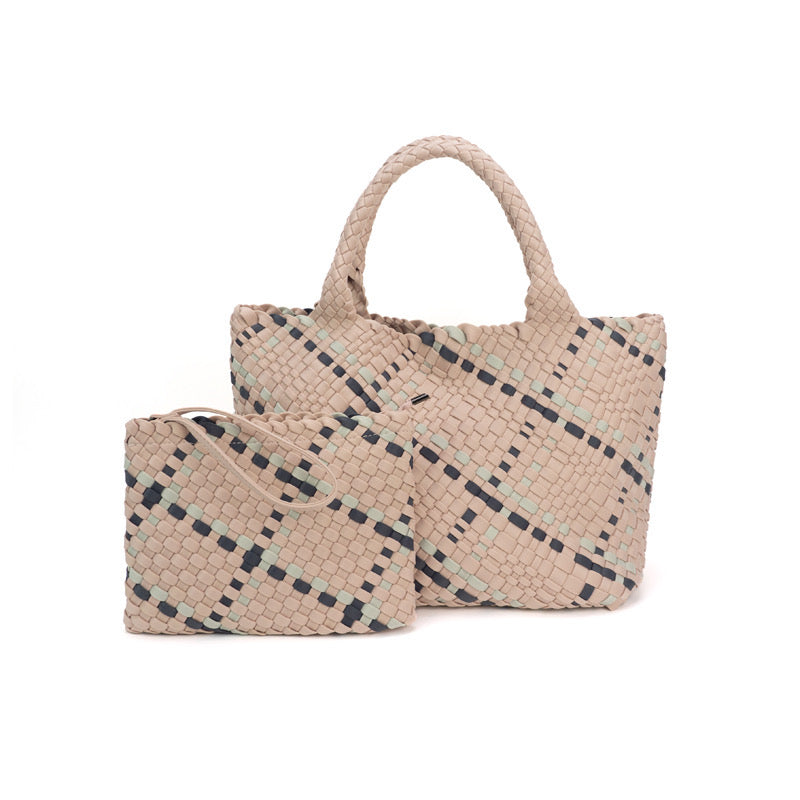 The Charli | Large Woven Neoprene Tote with Wristlet | Dune Handbag Babs+Birdie
