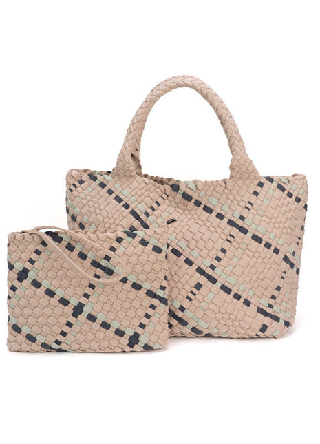 The Charli | Large Woven Neoprene Tote with Wristlet | Dune