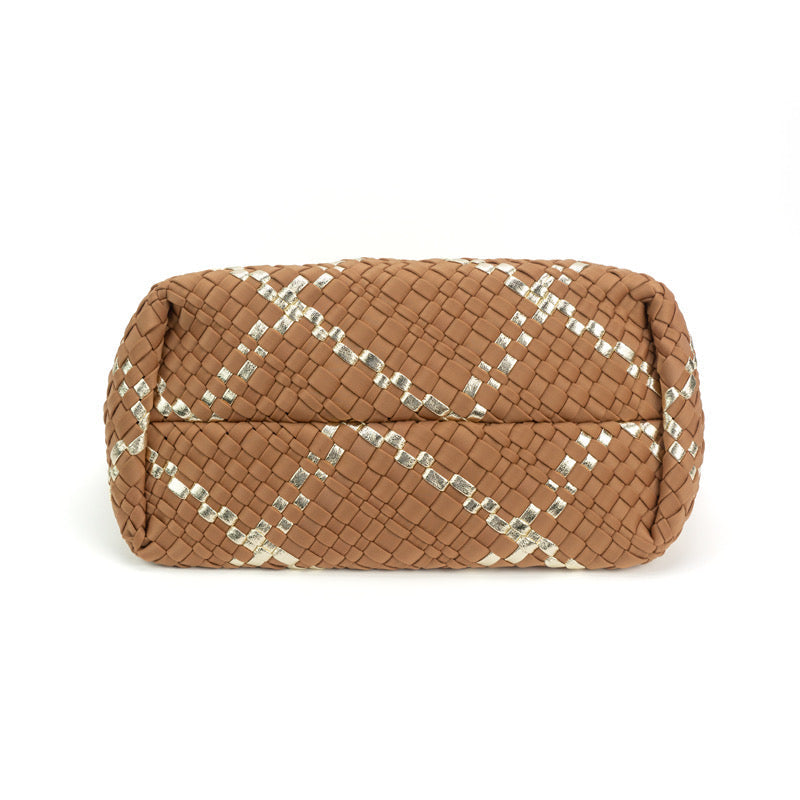 The Charli | Almond Gold Large Woven Neoprene Tote with Wristlet Bags Babs+Birdie