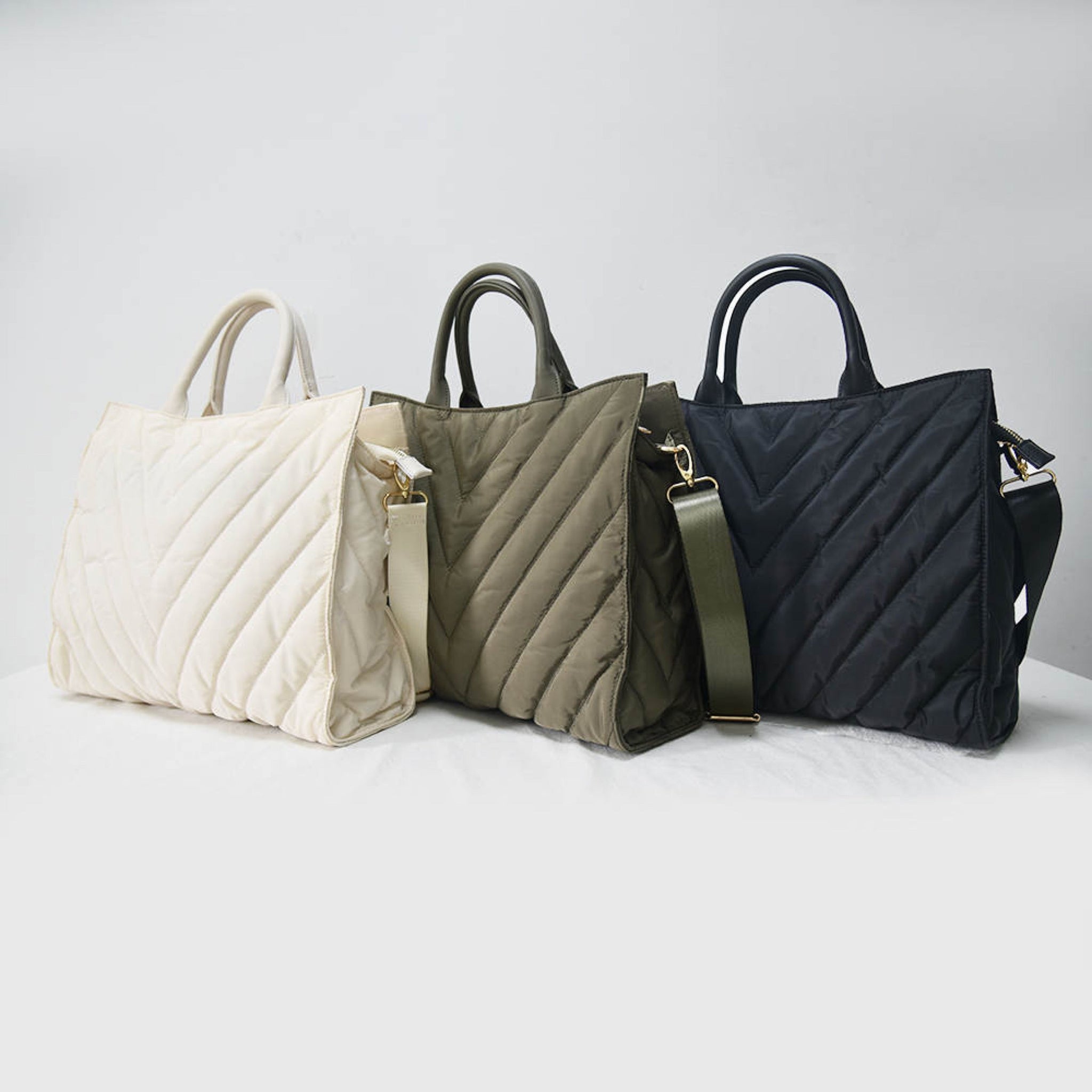 The Carmen | Chevron Stripe Large Puffer Tote Bags Babs+Birdie