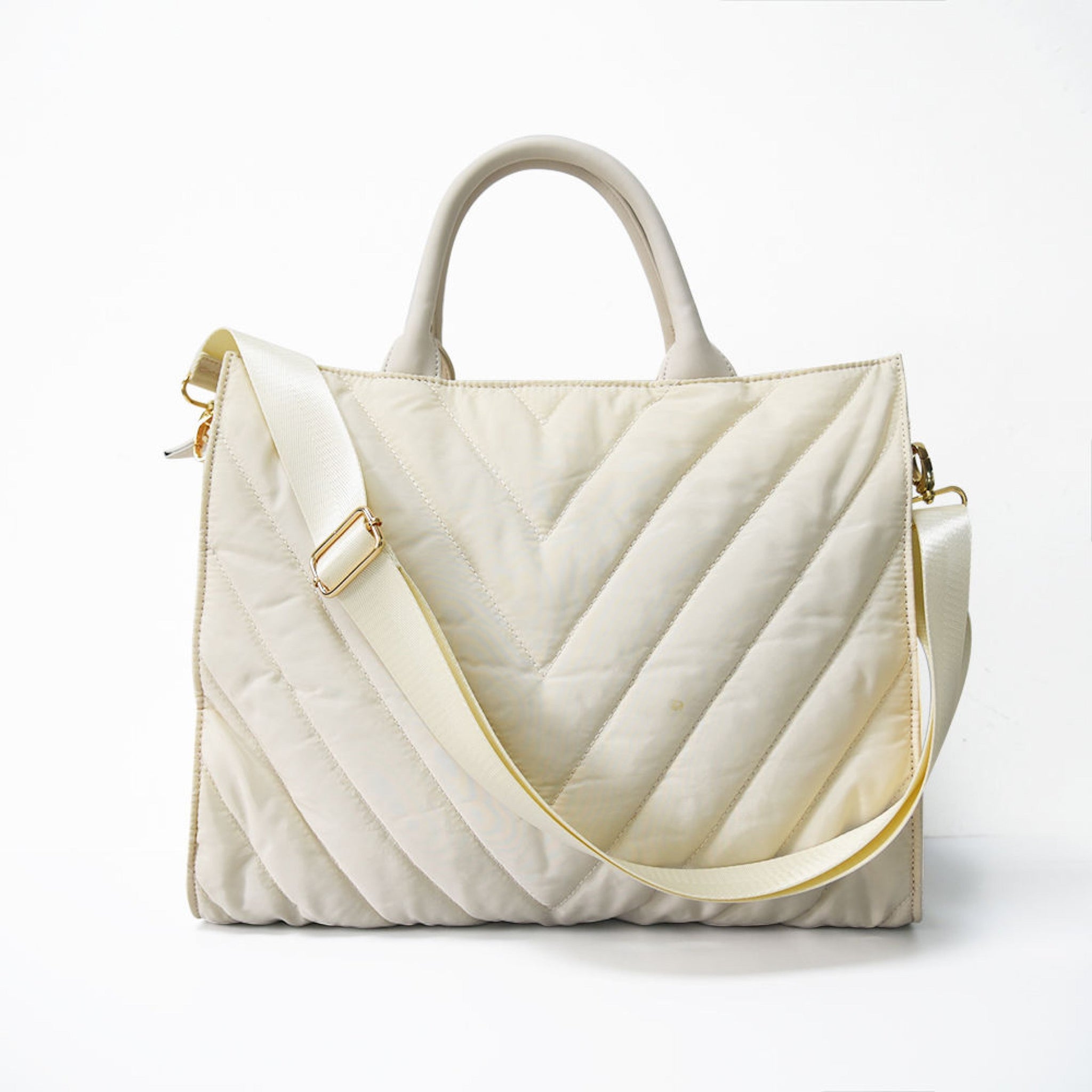 The Carmen | Chevron Stripe Large Puffer Tote Winter White Bags Babs+Birdie