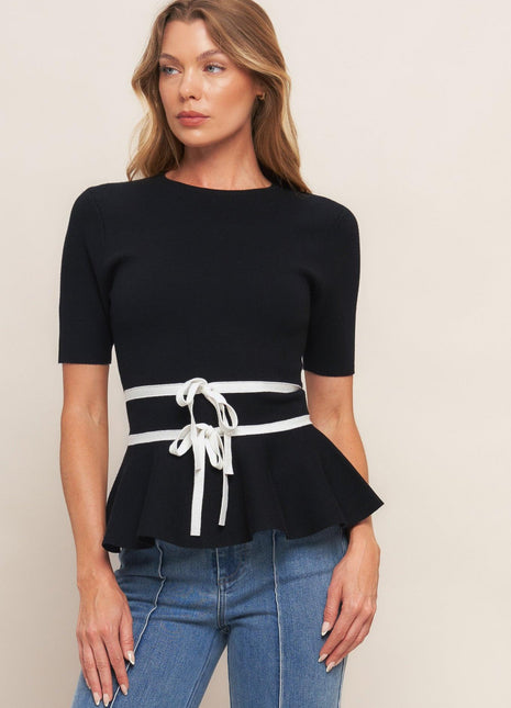 SUNLIT GROVE BLACK SWEATER KNIT TOP
