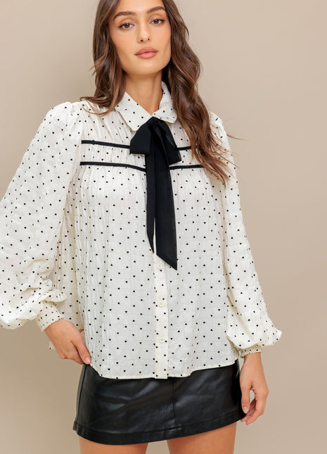 ROMANCE STITCH IVORY WOVEN TOP