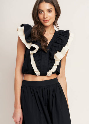 GALLERY CONTRAST WOVEN CROP TOP