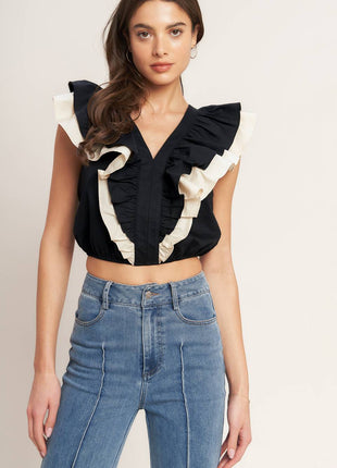 GALLERY CONTRAST WOVEN CROP TOP