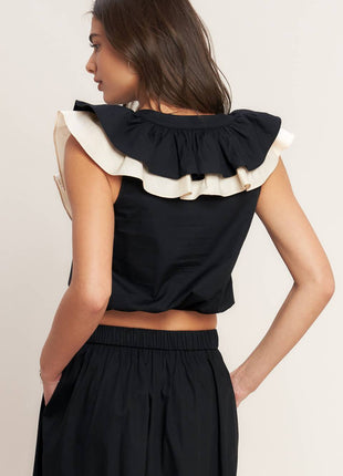 GALLERY CONTRAST WOVEN CROP TOP