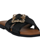 Ivy Black Woven Flat Sandals Black Flat Sandals GC Shoes