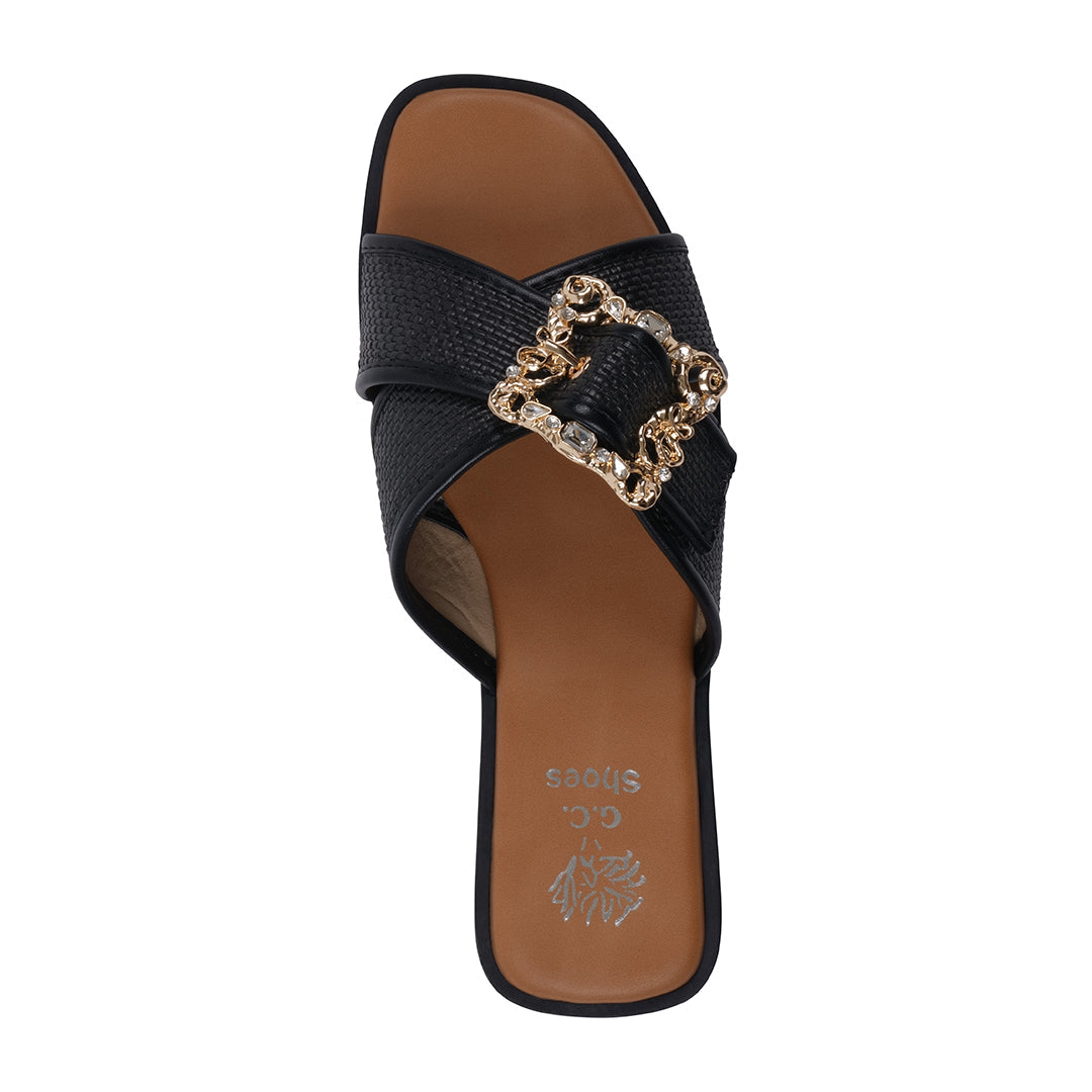 Ivy Black Woven Flat Sandals Flat Sandals GC Shoes