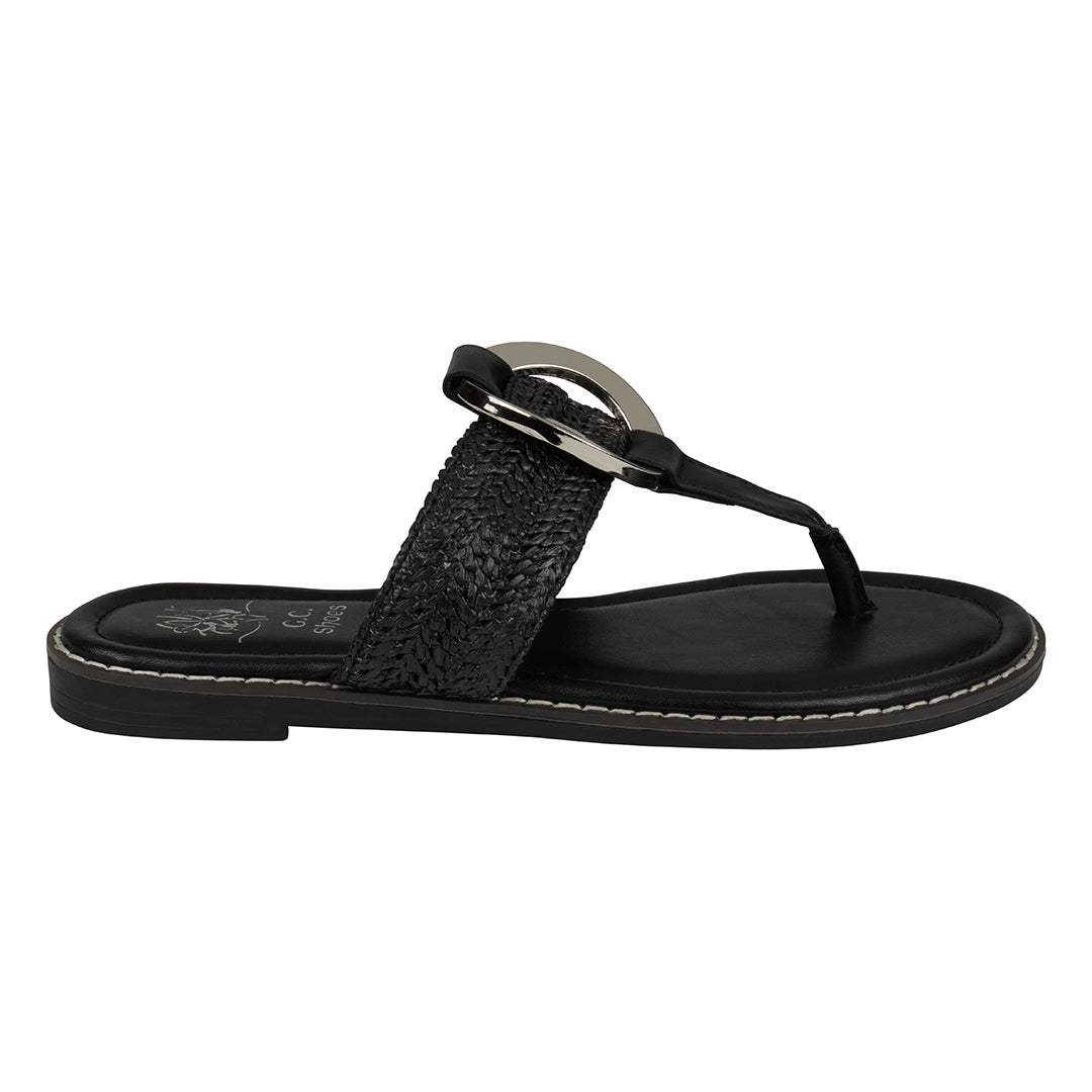 Women's Jovie Black Thong Flat Sandals Flat Sandals GC Shoes
