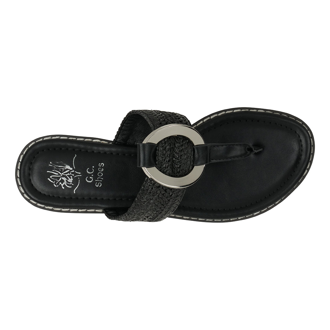 Women's Jovie Black Thong Flat Sandals Flat Sandals GC Shoes
