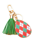 Argyle Check Print Faux Leather Teardrop Tassel Keychain / Bag Charm