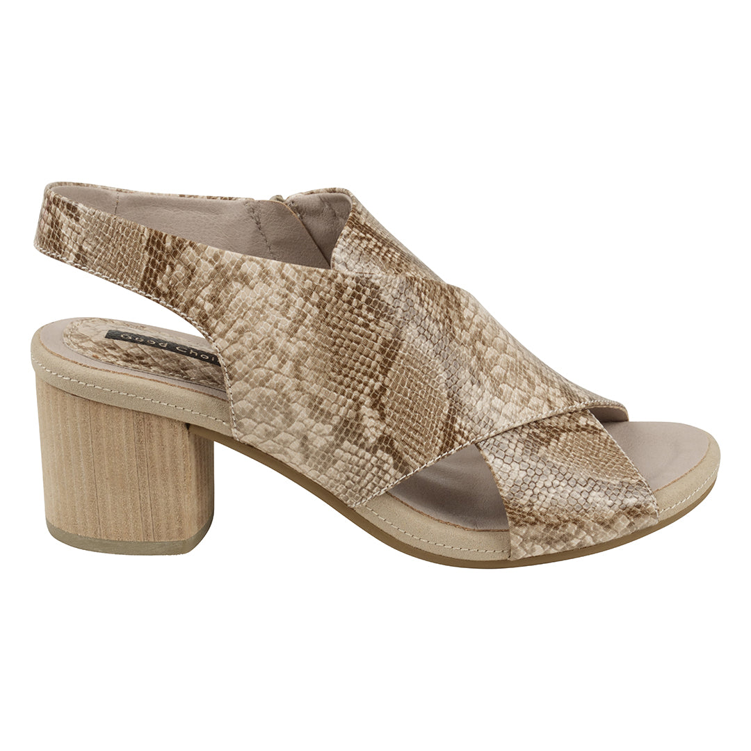 Keefa Snake/Beige Cross Strap Slingback Heeled Sandals Flat Sandals GC Shoes