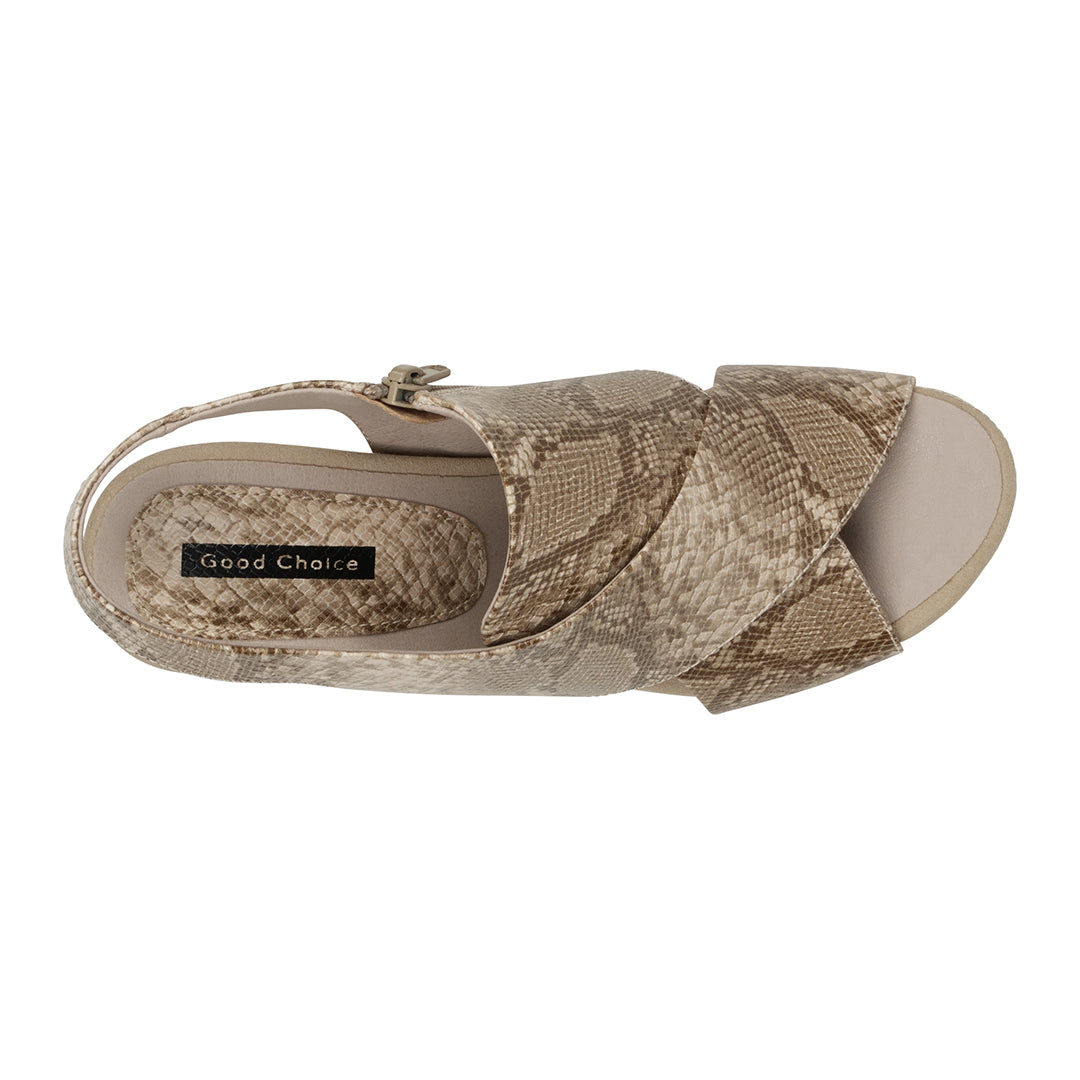 Keefa Snake/Beige Cross Strap Slingback Heeled Sandals Flat Sandals GC Shoes