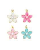 Colorful Enamel pearl Flower Pendant charm for Necklace Bracelet Jewelry Making Supply, Sku#LD768