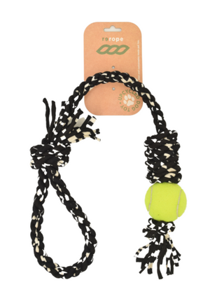 Rerope Looper Barrel with Tennis Ball Upcycled Textile Rope Dog Toys