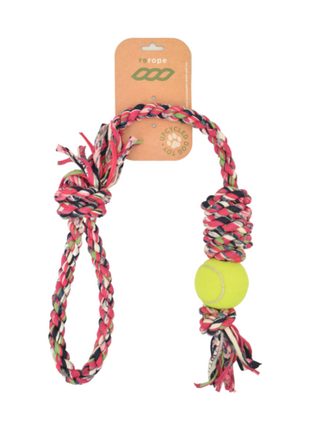 Rerope Looper Barrel with Tennis Ball Upcycled Textile Rope Dog Toys