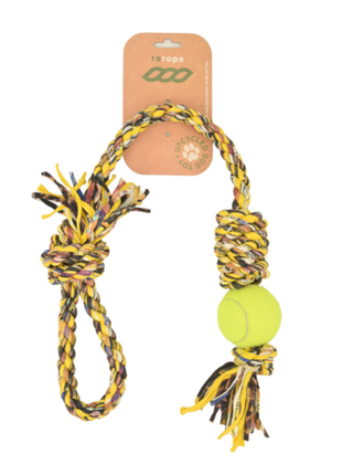 Rerope Looper Barrel with Tennis Ball Upcycled Textile Rope Dog Toys