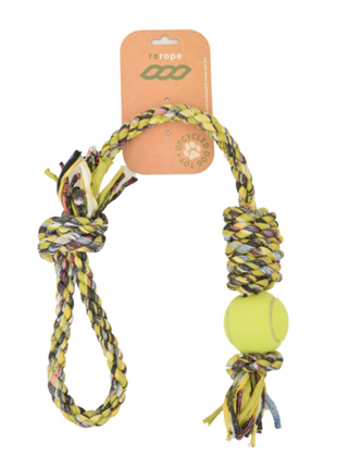 Rerope Looper Barrel with Tennis Ball Upcycled Textile Rope Dog Toys