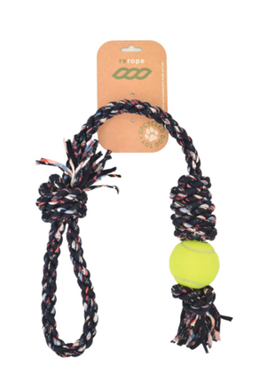 Rerope Looper Barrel with Tennis Ball Upcycled Textile Rope Dog Toys
