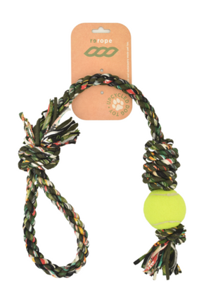 Rerope Looper Barrel with Tennis Ball Upcycled Textile Rope Dog Toys