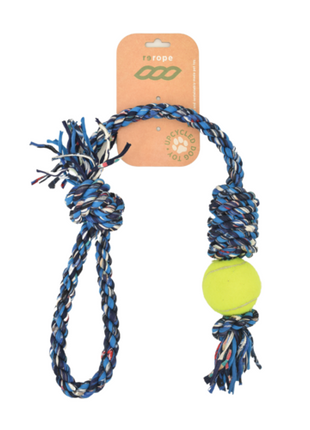 Rerope Looper Barrel with Tennis Ball Upcycled Textile Rope Dog Toys