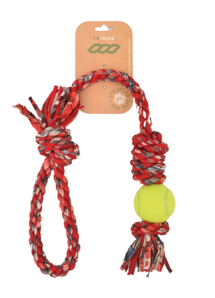 Rerope Looper Barrel with Tennis Ball Upcycled Textile Rope Dog Toys