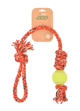 Rerope Looper Barrel with Tennis Ball Upcycled Textile Rope Dog Toys