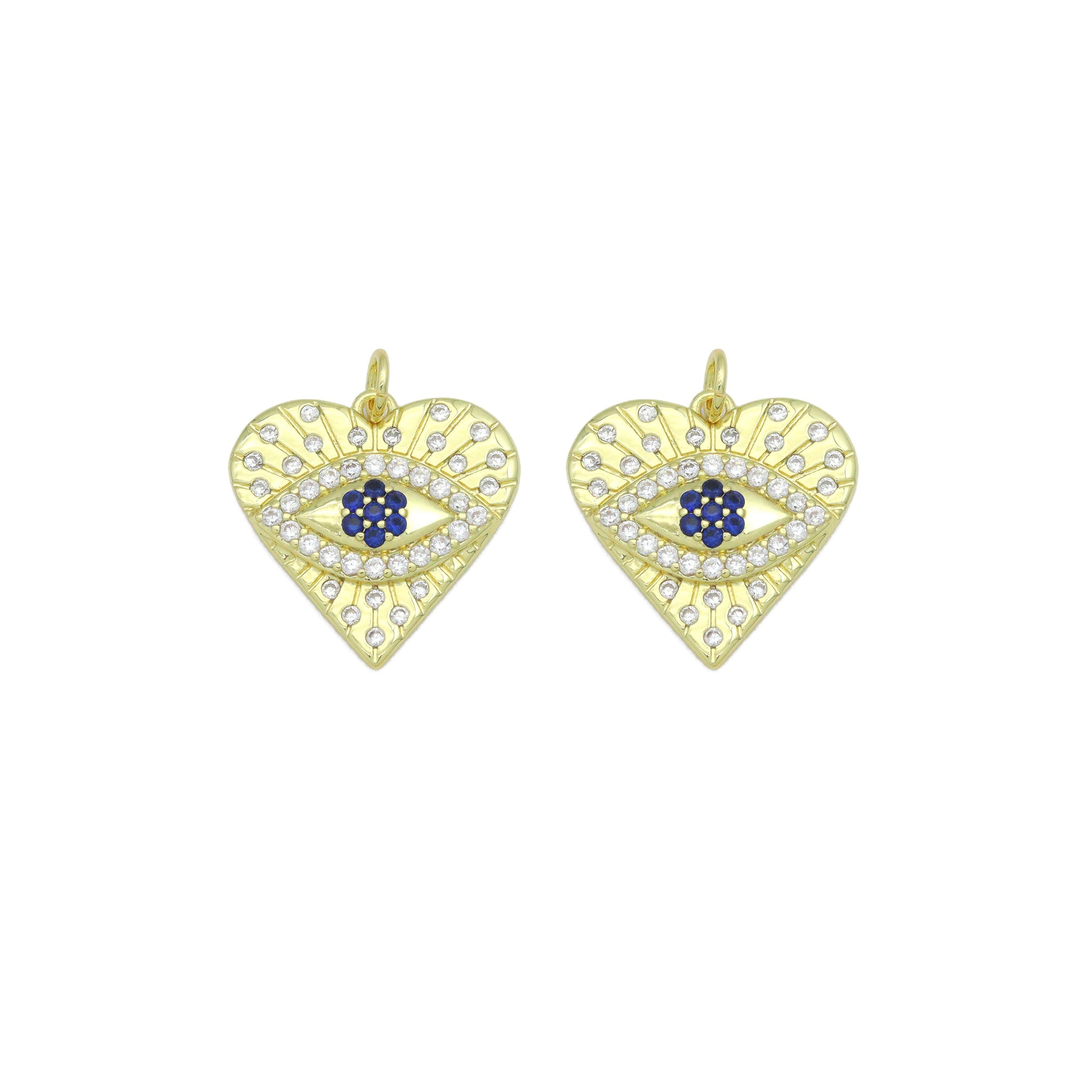 Blue CZ Evil Eye Heart charm For Necklace Bracelet Jewelry Making Supply, Sku#LX934