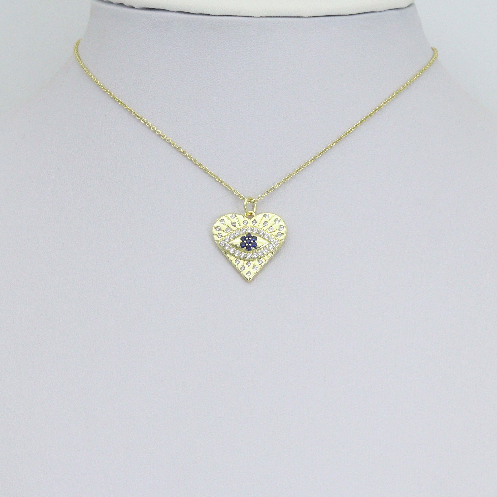 Blue CZ Evil Eye Heart charm For Necklace Bracelet Jewelry Making Supply, Sku#LX934