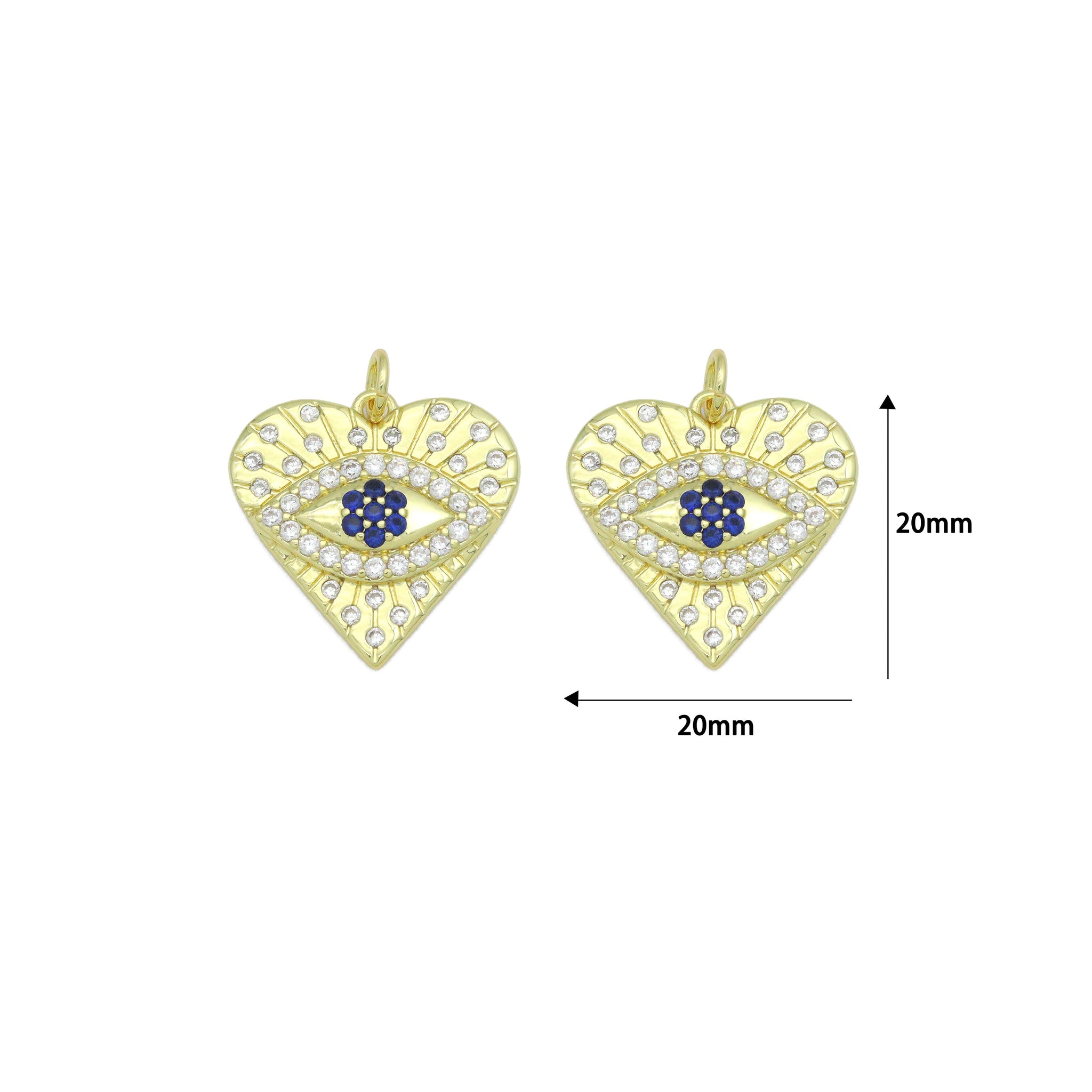 Blue CZ Evil Eye Heart charm For Necklace Bracelet Jewelry Making Supply, Sku#LX934