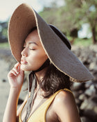 LOLA Wide Brim Jute Straw Hat with Black Strap