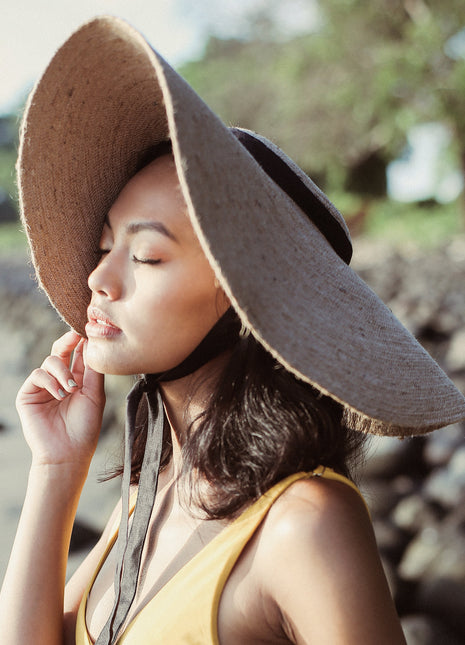 LOLA Wide Brim Jute Straw Hat with Black Strap