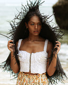 MARIGOLD Hand-embroidered Ribbon Bustier Top In White