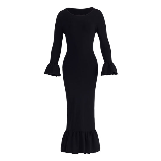 MARJORIE Bamboo Ruffle Midi Dress, in Black