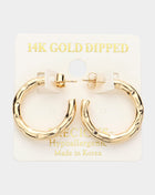14K Gold Dipped 1 Inch Crushed Metal Hoop Earrings