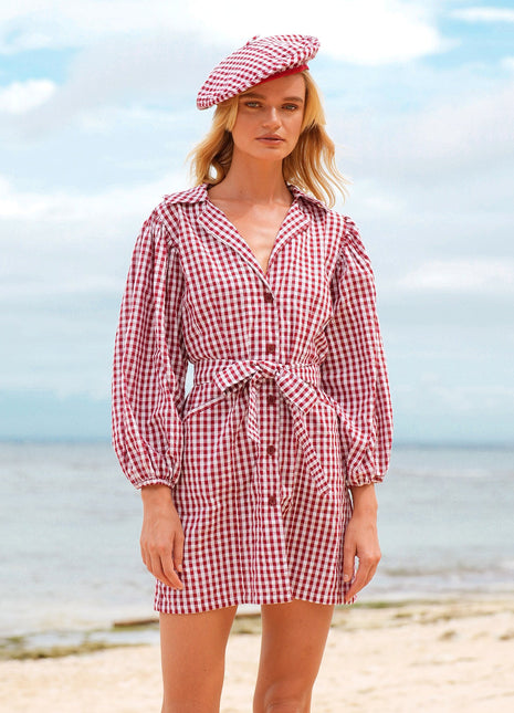 The Meghan Mini Gingham Dress, in Red