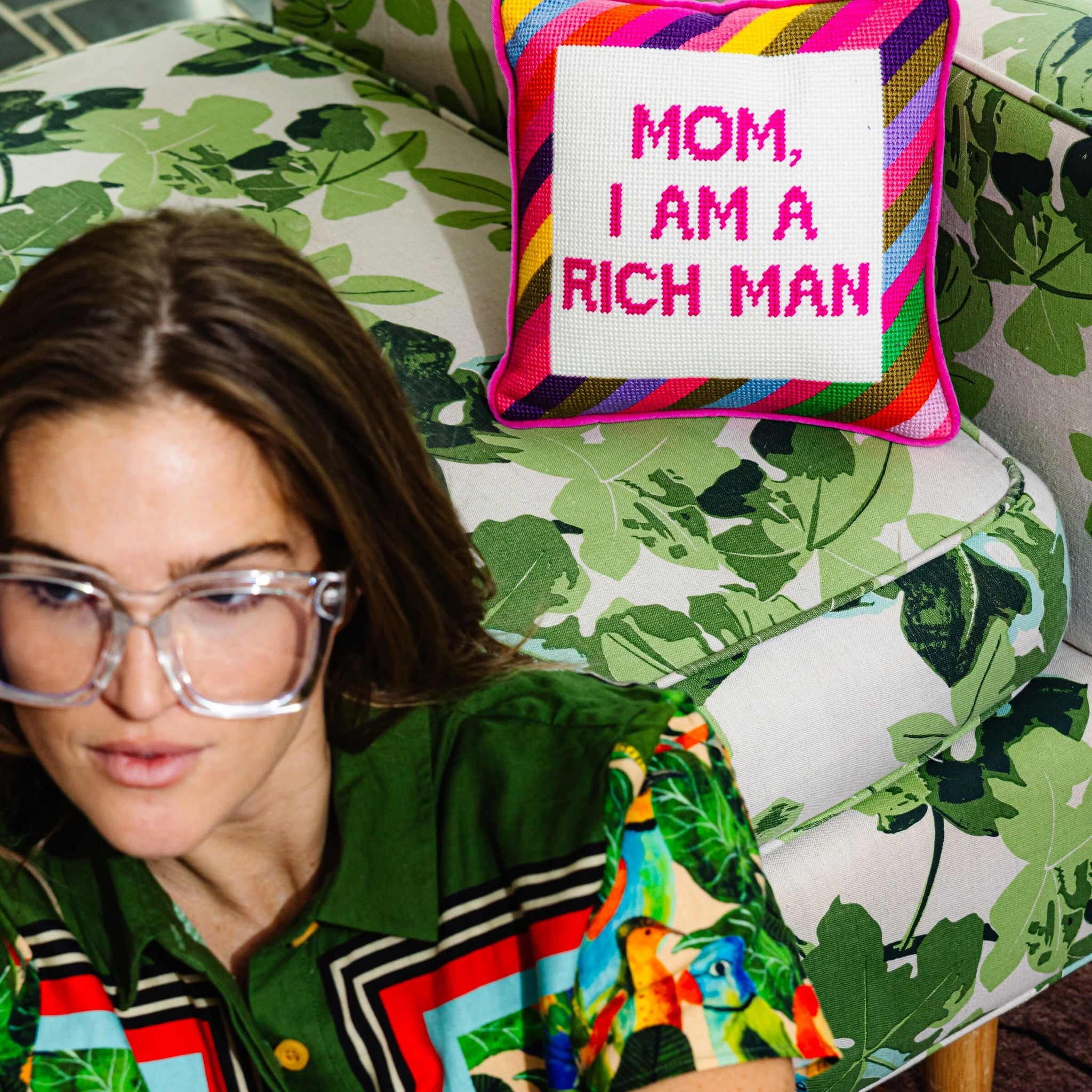 Mom, I Am A Rich Man Needlepoint Pillow Needlepoint Furbish Studio