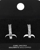 White Gold Dipped Round CZ Around Mini Open Hoop Earrings