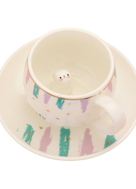 Pop up Cute Bunny Ceramic Mug Cup and Saucer Set