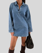 Lapel long-sleeved loose denim dress autumn and winter
