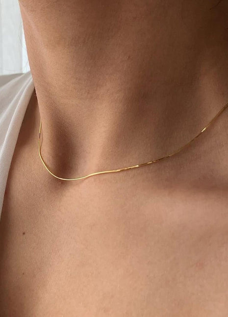 14K Gold Plated Herringbone Choker Necklace - Dainty Thin Snake Chain Layered Jewelry for Women