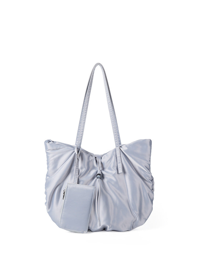Casual Nylon Large Capacity Hobo Bag - Portable Tote Bag for Women with Design Pleated Shoulder Bag