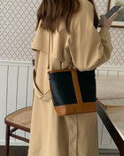 Retro Fashion Simple Texture Splicing Bucket Bag - Versatile Women's Shoulder & Crossbody Bag