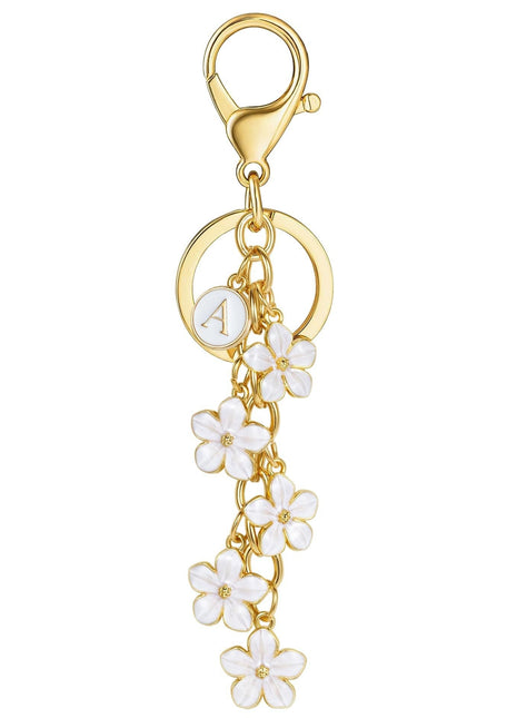 Initial Keychain Flower Charms for Key Cute Letter Keyring Bag Charm 26 Letter Flower Cherry Blossom Daisy Keychain