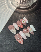 HandmadePress on Nails Carved Shell Almond Mermaid Premium Sense Removable Fake
