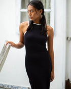 The Ola Second-Skin Bodycon Midi Dress In Black