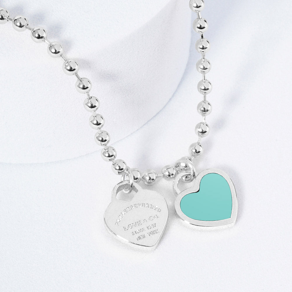 Gold Dipped Double Heart Pendant Bubble Chain Necklace