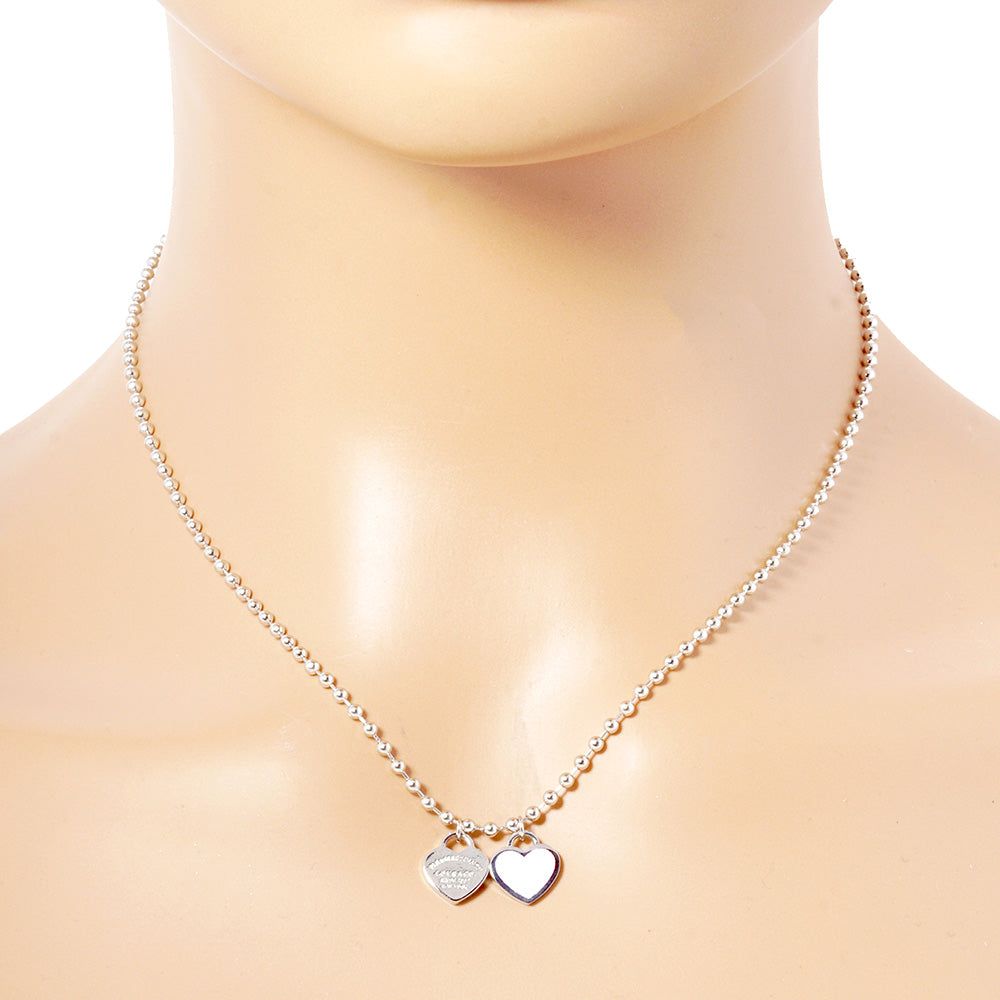 Gold Dipped Double Heart Pendant Bubble Chain Necklace